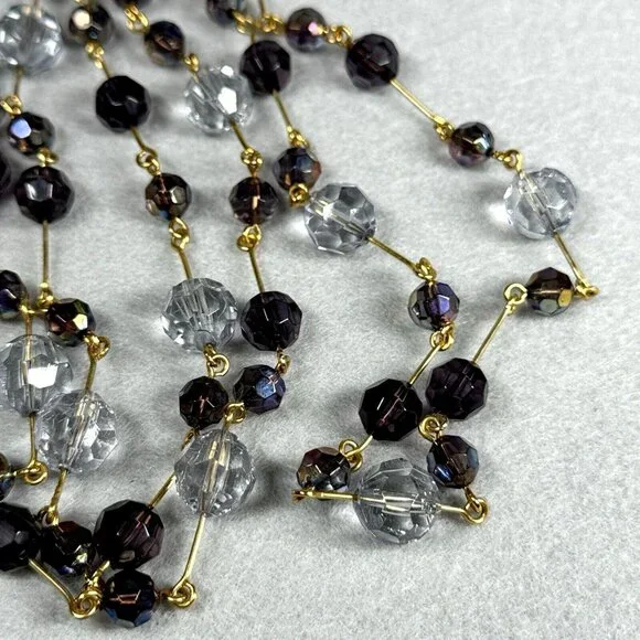 Joan Rivers Beaded Necklace Clear Purple AB Faceted Gold Tone Long Layer 60" - Picture 5 of 10